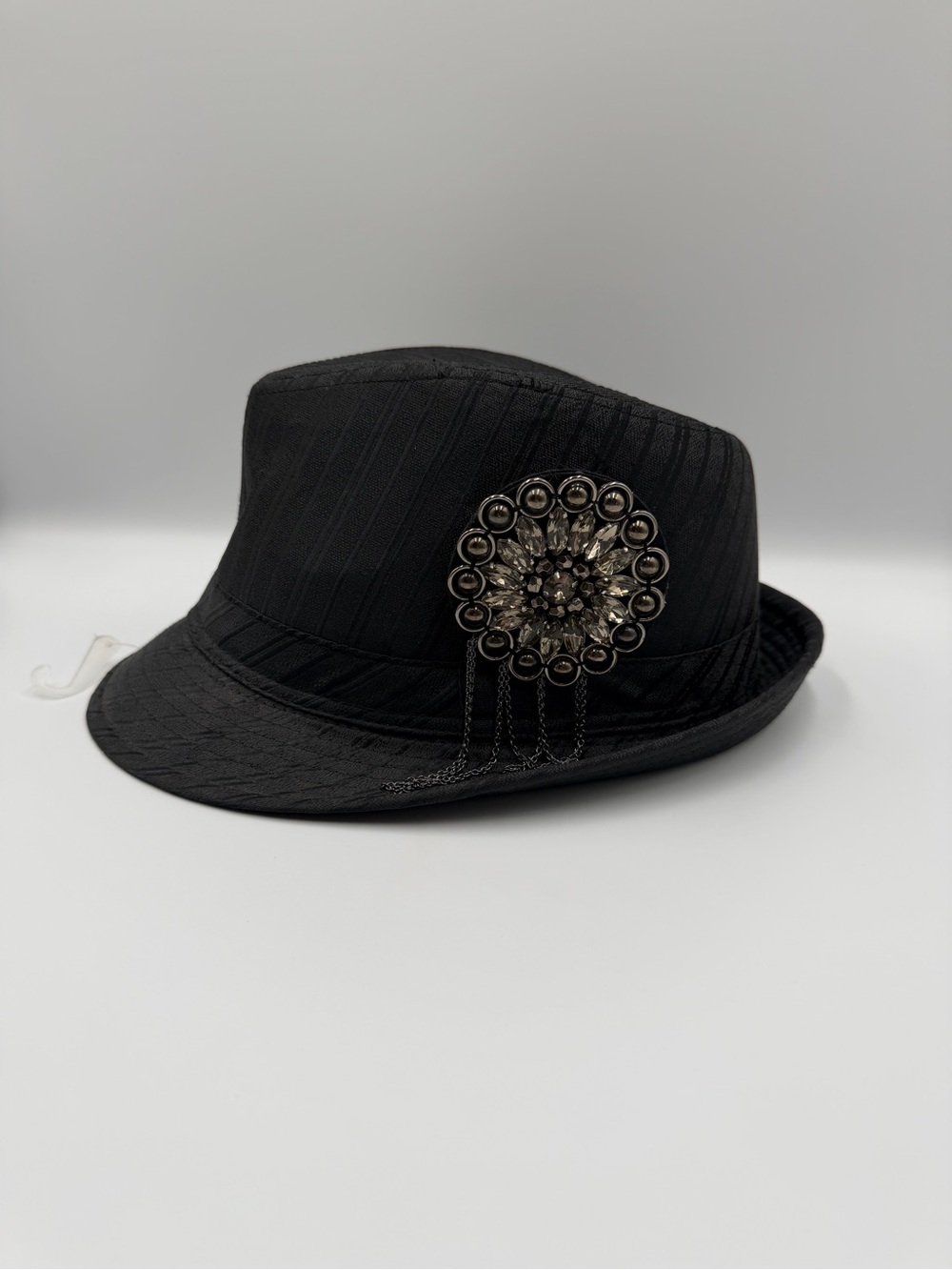 NWT Icing Black Rhinestone Fedora Hat One Size